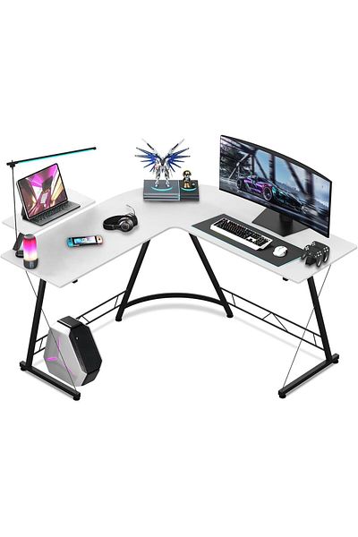 Generic L-Shaped Gaming Table, Home Gaming Desk, Writing Workstation,Corner Computer Table 129x46x74cm White