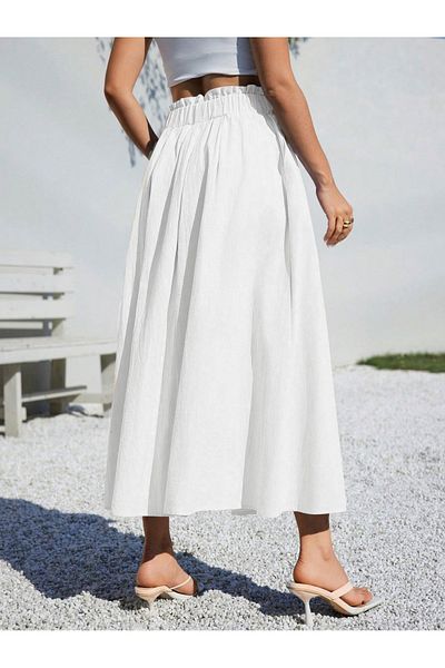 MODAGEN Women's Ecru Elastic Waist Layered Maxi Length Aerobin Skirt