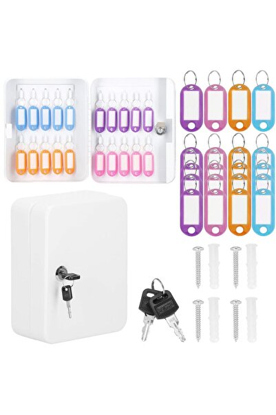 SERSIMO Steel metal box for 20 keys, equipped, 20x16x7.5cm, white