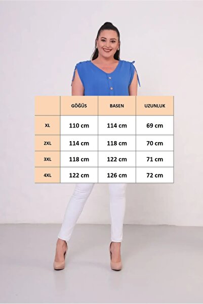 FOR ESRA BIG TREND Women's Plus Size Shoulder Gathered Ornamental Button Sleeveless V-Neck Aerobin Stretchy Blouse