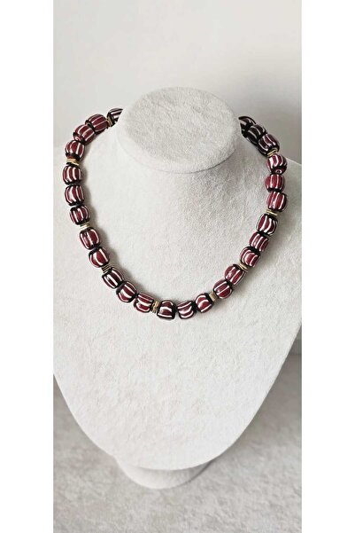 Lunaterra Doğaltaş Afrika Chevron Cam Boncuk Kolye