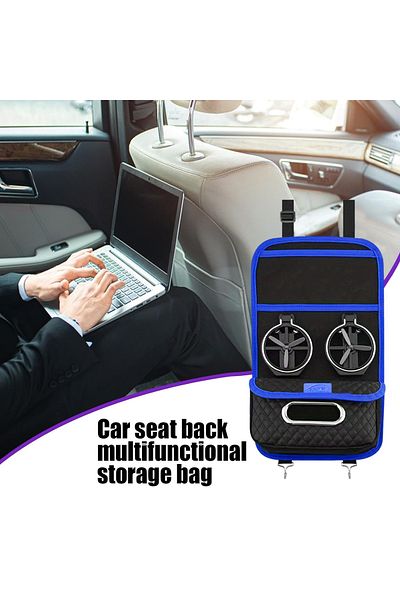 Mob Car Seat Back Organizer with Dual Cup Holders, Tissue Dispenser, and Storage Pocket MOB-56 Blue