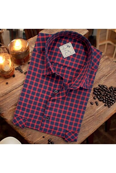 EREN STYLE قميص كتان كلاسيكي بأكمام قصيرة وجيبين وغطاء أزرق (مقاس عادي)