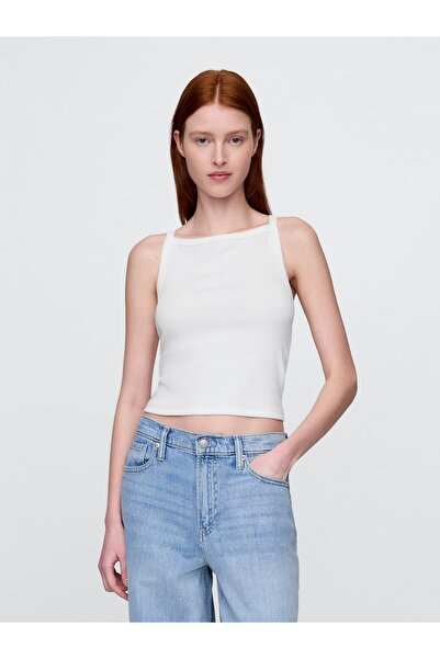 GAP Kadın Beyaz Modern İpek Yaka Kısa Krop Atlet
