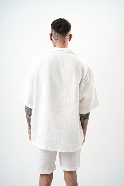 Respire Men's Short Sleeve Oversize Muslin Shirt White