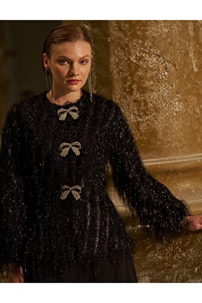 Kayra Ribbon Detailed Tasseled Double Suit Black