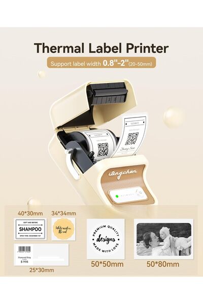 NiiMbot طابعة ملصقات B21 بلوتوث بدون حبر، محمولة بحجم 2 بوصة للشركات الصغيرة، هدايا، بريد، لون أبيض