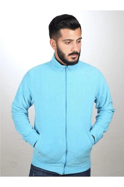 Batıdan Unisex Blue Zippered Stand Collar Fleece Coat - Blue - Batdnumotpcolqar-Mavi