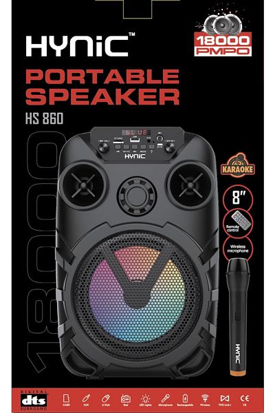 HYNIC HS860 Portable Bluetooth Speaker 20W | Wireless Mic & Remote | 3000mAh Battery | 18000 PMPO