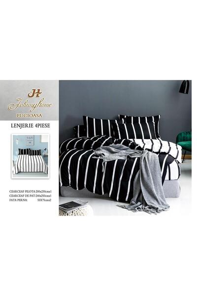 FIONNA.RO Superior Satin Cotton Bed Linen - Black With Stripes