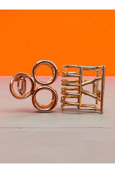 GALATA GIFT Rose Gold Clip Women's Barrette, 2 Pieces Metal Buckle/4-5Cm Buckle Set, New Trend Hair Clip