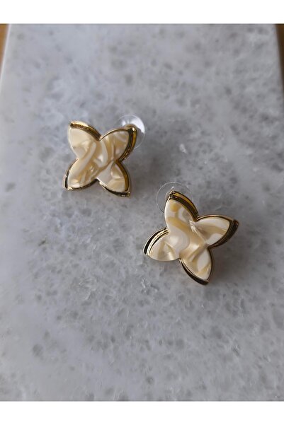 VOBEEYKU أقراط موديل Gold Edge White Moire Clover