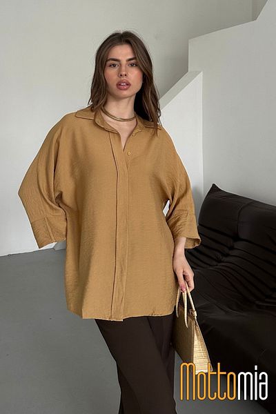 mottomia Women's Linen Buttoned Shirt |   Summer Comfortable Cut Patched Front Detailed Natural Fabric