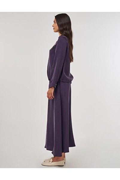 Kayra Embroidered Lyocell Skirt Suit Eggplant Purple