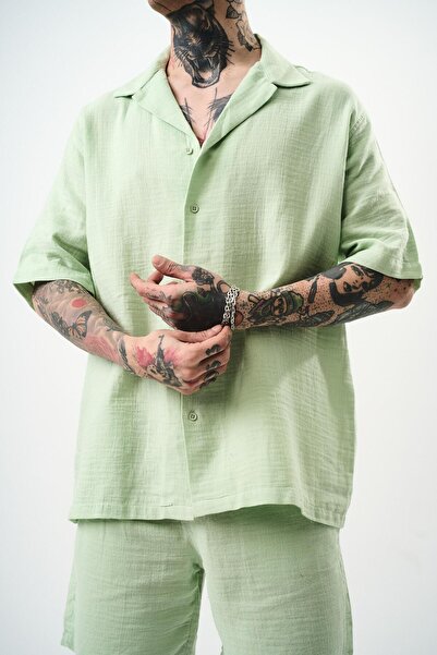 Respire Men's Short Sleeve Oversize Muslin Shirt Mint