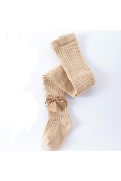 Mixbo Tights for Girls with Small Bow, Mixbo, Cream, 6-8 years