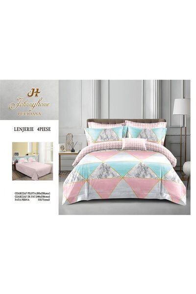FIONNA.RO Superior Satin Cotton Bed Linen - Turquoise/Pink/Marble