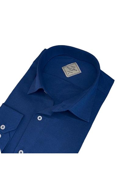 EREN STYLE Linen Linen Classic 100% Cotton Long Sleeve Anti-Sweat Blue Shirt (Regular Fit)