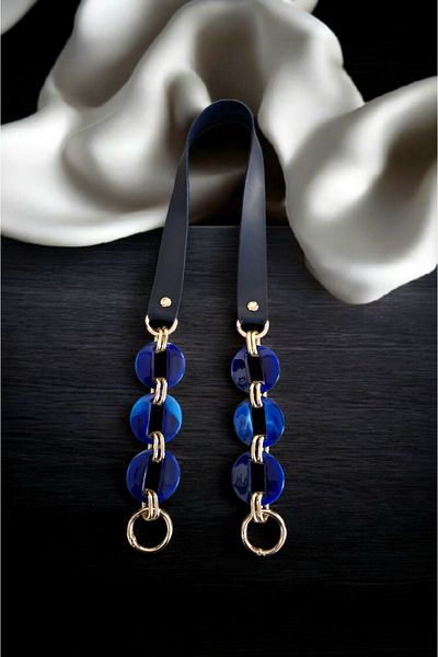 Nildenhobim Artificial Leather Acrylic Model Knitted Bag and Leather Bag Handles - 65 cm (Navy Blue Leather)