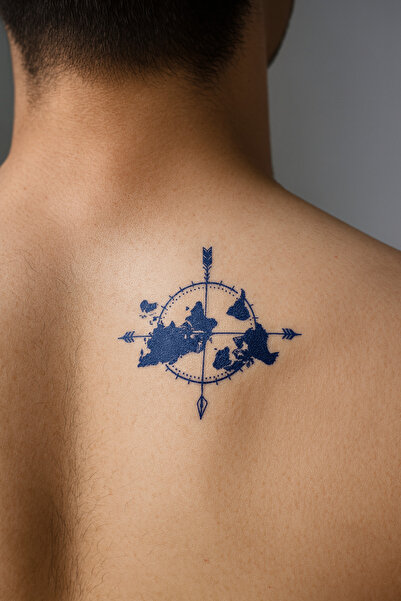 Lorvia 30 Gün / 1 Ay Kalıcı Gerçek Dövme Görünümlü Geçici Dövme Tattoo – Dünya Haritası ve Pusula