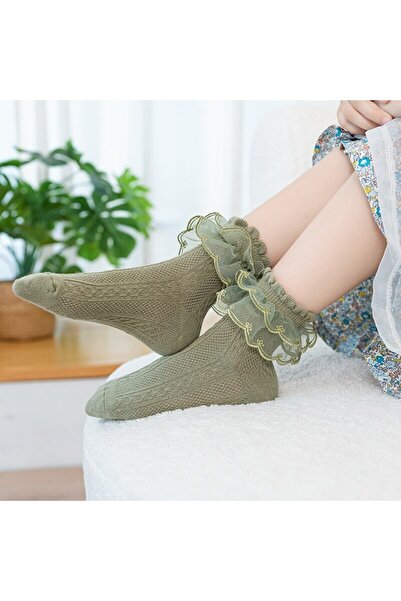 Mixbo Socks with Tulle Ruffles, Green, For Girls