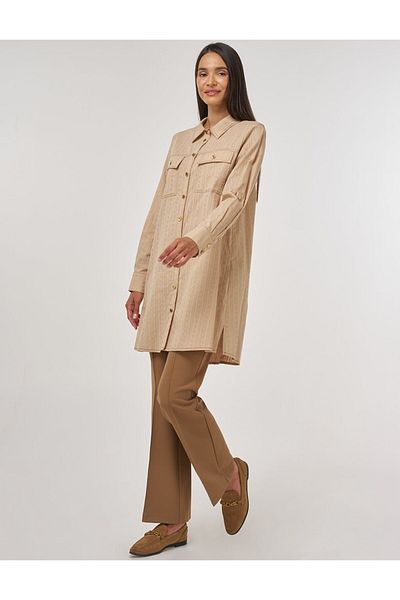 Kayra 100% Cotton Double Pocket Tunic Beige