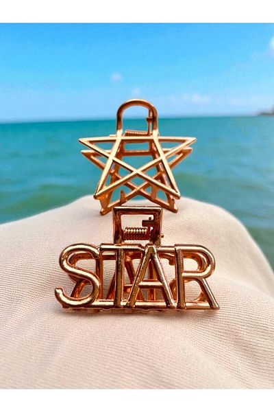 GALATA GIFT Rose Gold Clip Women's Barrette, 2 Pieces Metal Buckle/4-5Cm Buckle Set, New Trend Hair Clip