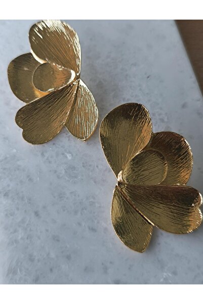 VOBEEYKU Gold Serrated Plate Half Flower Figure Earrings