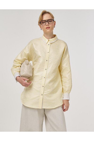 KYR Fabric Garnished Jacquard Tunic Light Yellow
