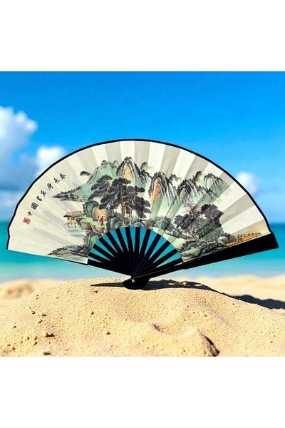 FashionForYou Japanese fan model OKYOA, foldable, with wooden sides, different printed front/back, FUJI-SAN