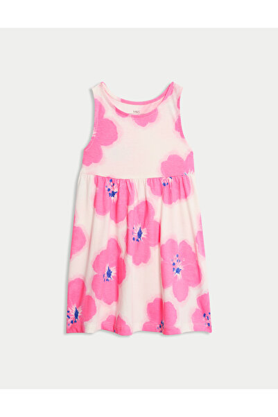 Marks & Spencer Saf Pamuklu Çiçek Desenli Elbise (2–8 Yaş)