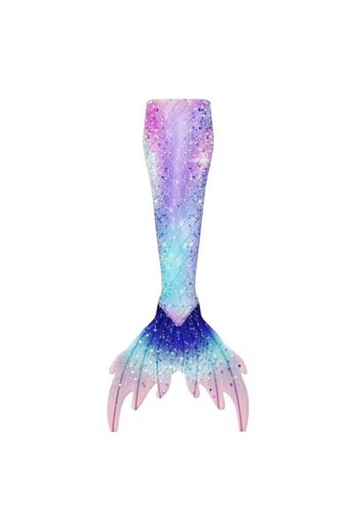 THK Set costum de baie sirenă Ariel: albastru pastel, top, slip, coadă, colier coroană THK® - 110 cm - 3-4 ani