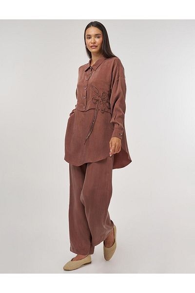 Kayra Embroidered Lyocell Double Suit Brown