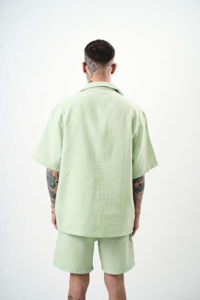 Respire Men's Short Sleeve Oversize Muslin Shirt Mint