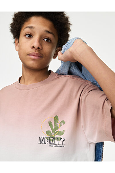 Marks & Spencer Saf Pamuk Ombre Yazılı T‑Shirt (2–16 Yaş)