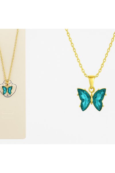 Karem Jewellery Aquamarine Stone Elegant Butterfly Women's Necklace