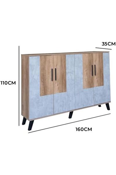 BAITY Shoe Cabinet 4 Doors Malaysian Wood - Wooden and Gray