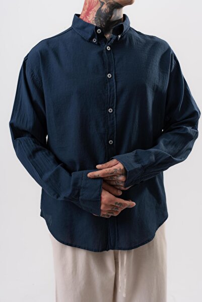 Respire Чоловіча сорочка з довгими рукавами Oversize Vual, темно-синя