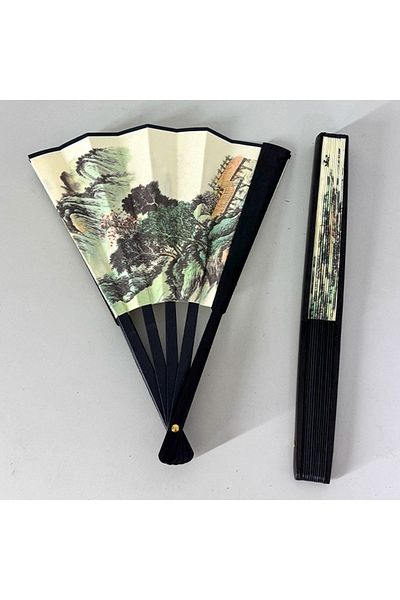 FashionForYou Japanese fan model OKYOA, foldable, with wooden sides, different printed front/back, FUJI-SAN
