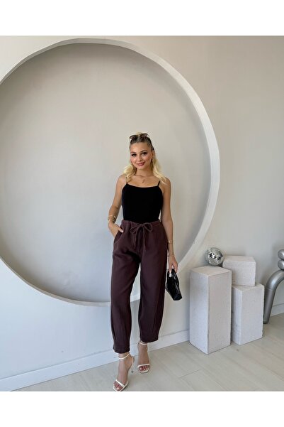 FEHUBLOOM Brown Raw Linen Trousers