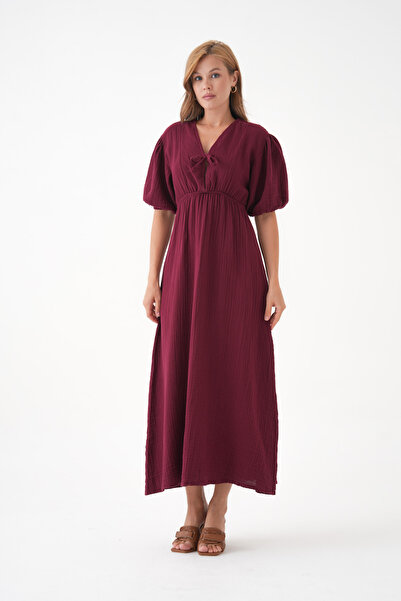 Butik Rochie cu mânecă scurtă, 100% bumbac, cu decolteu în V, din muselină, c...