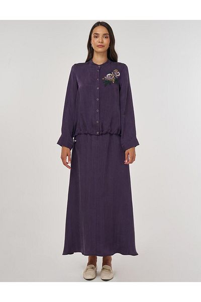 Kayra Embroidered Lyocell Skirt Suit Eggplant Purple