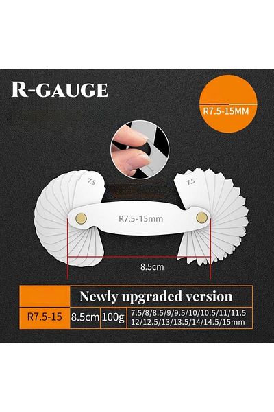 choice2 مجموعة كاملة من مقياس R7.5-15 من الفولاذ المقاوم للصدأ أداة قياس التقريب مقياس نصف القطر عالي الدقة
