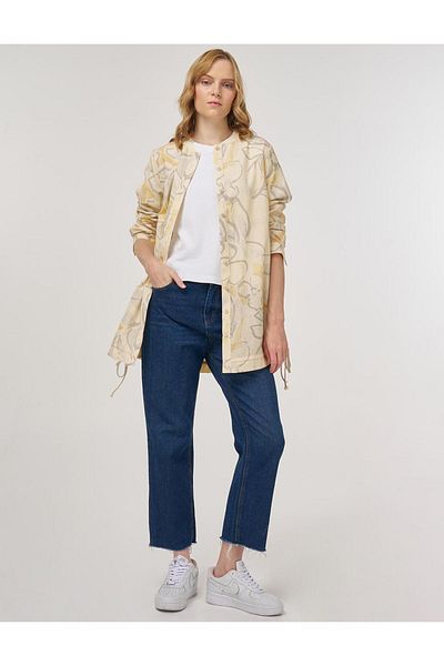 Kayra Abstract Pattern Cotton Linen Tunic Cream