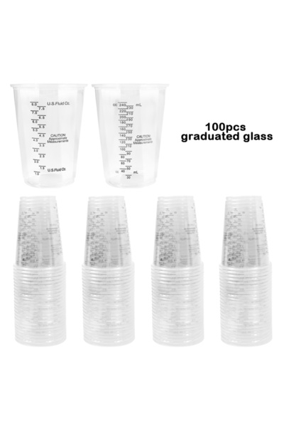 Choice4 250 مل 100 قطعة من أكواب القياس FAIS DU 8 أونصة أكواب قياس للاستخدام مرة واحدة مع أعواد تحريك بلاستيكية إيبوكسي