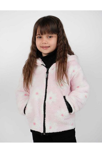DUBLİNO KİDS Girls Floral Welsoft Single Top Plush Sweatshirt Cardigan Jacket