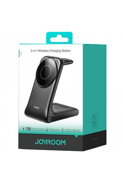 REDz Accessories Wireless Charging Station, Joyroom JR‑W15 3‑in‑1, MagSafe 15W, AirPods and Apple Watch, Black