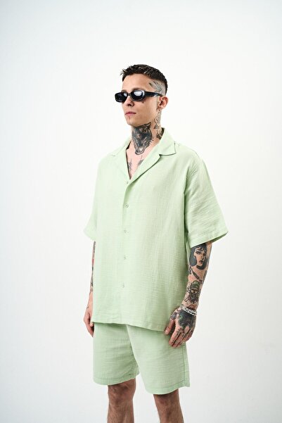 Respire Men's Short Sleeve Oversize Muslin Shirt Mint