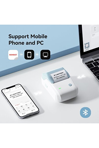 NiiMbot صانع ملصقات B1 مع شريط، طابعة ملصقات محمولة مقاس 2 بوصة للمنزل والمدرسة والأعمال التجارية، أزرق وأبيض