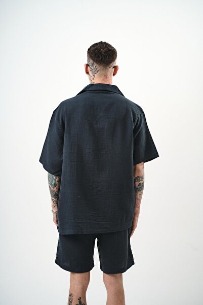 Respire Men's Short Sleeve Oversize Muslin Shirt Smoked